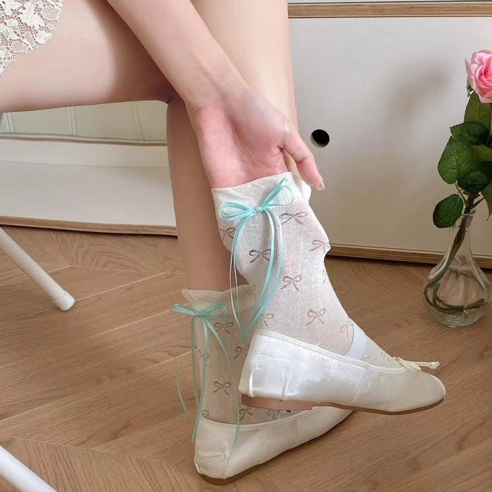 Wholesale Boneless side ribbon bow socks, versatile pure cotton midsole socks