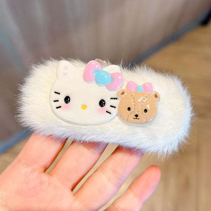 Wholesale Cute and able plush hair clip featuring a cat wearing glasses.