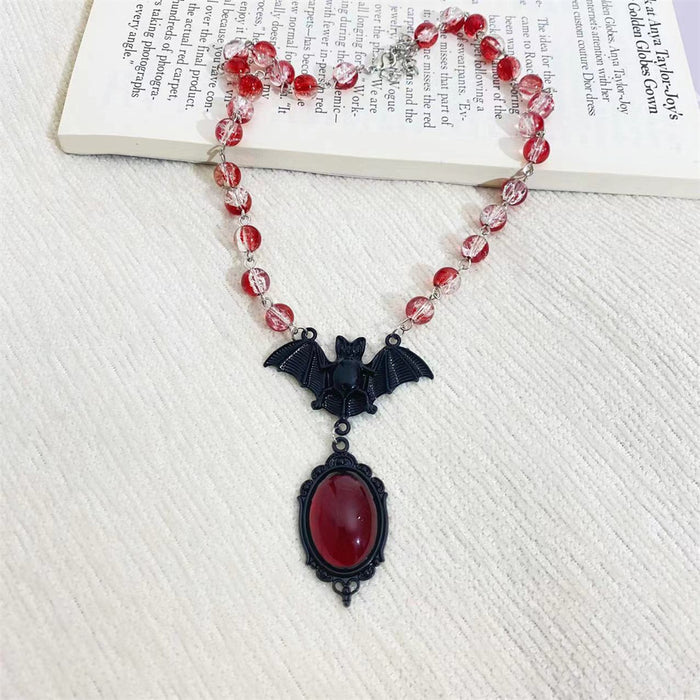 Wholesale Gothic Vampire Bat Necklace Alloy Plated Red Crystal Pendant