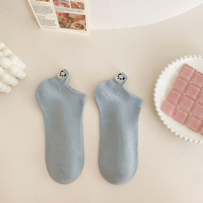 Wholesale Cotton thin sweat absorbing socks with boneless solid color short socks and cartoon embroidery boat socks for heel protection
