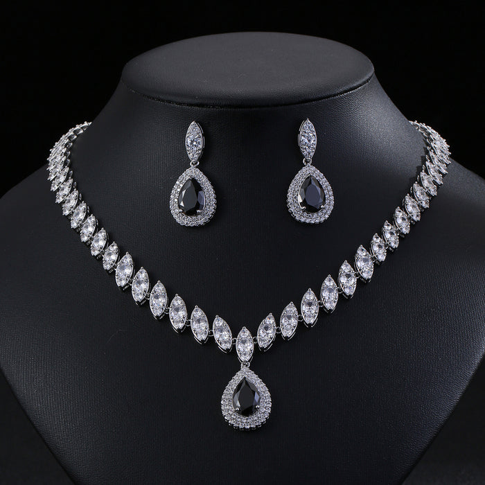 Wholesale Luxury Water Drops Zircon Necklace Earrings suit Festival Wear