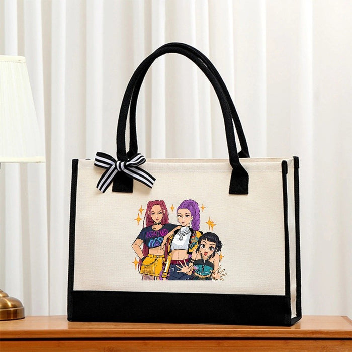 Wholesale Cartoon Print  Canvas Bag  Convenient Handheld Tote Bag