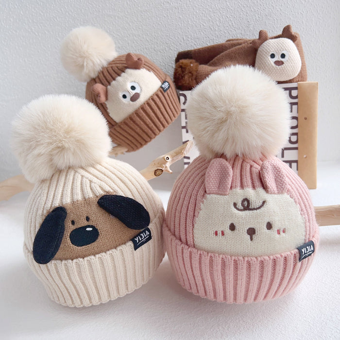 Wholesale Hat f two-piece set winter hat cute cartoon baby wool hat baby knit cross f