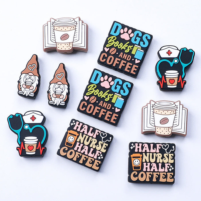 Wholesale 20pcs Coffee Beaded Alphabet Silicone Beads Wholesale JDC-BDS-HeXing080