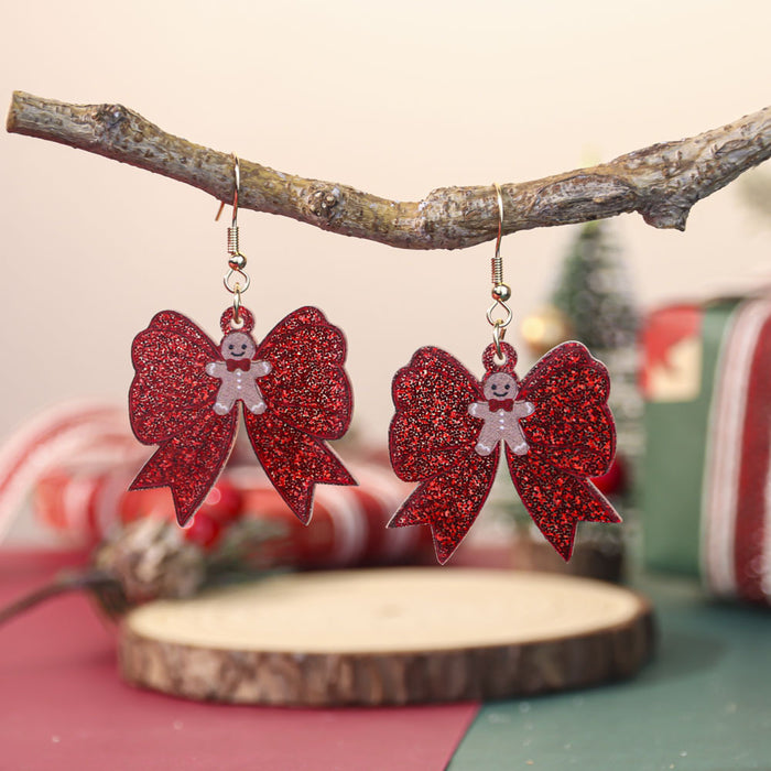 Wholesale Christmas bow earrings for women,  design with festive atmosphere,  snowman acrylic earrings
