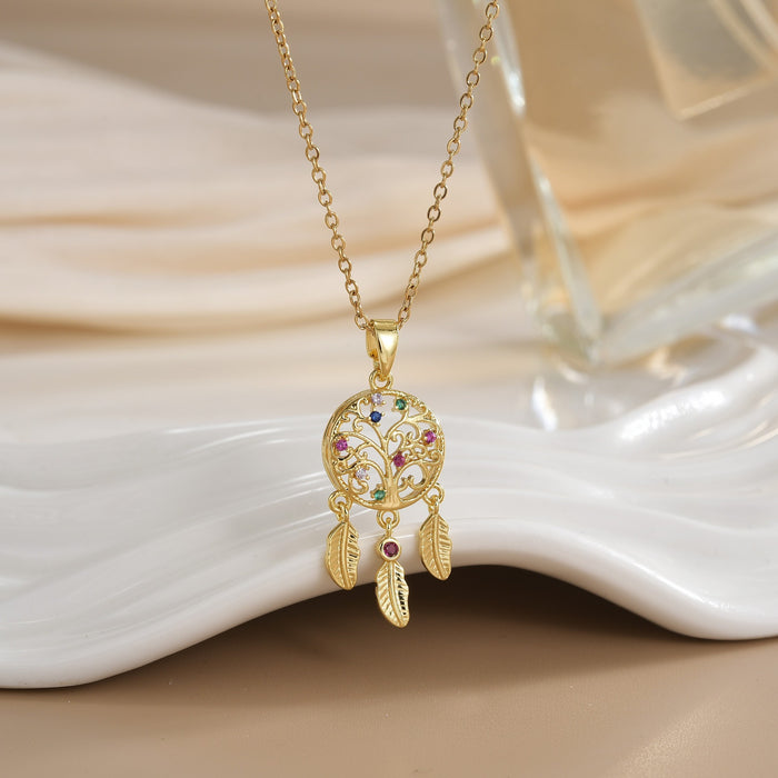 Wholesale Copper Gold Plated Dream Catcher Design Pendant Niche Necklace Women's Jewelry