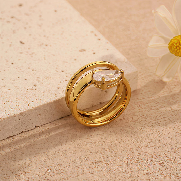 Wholesale New Light Luxury Geometric Waterdrop Diamond Ring Women's Stainless Steel Plated Jewelry