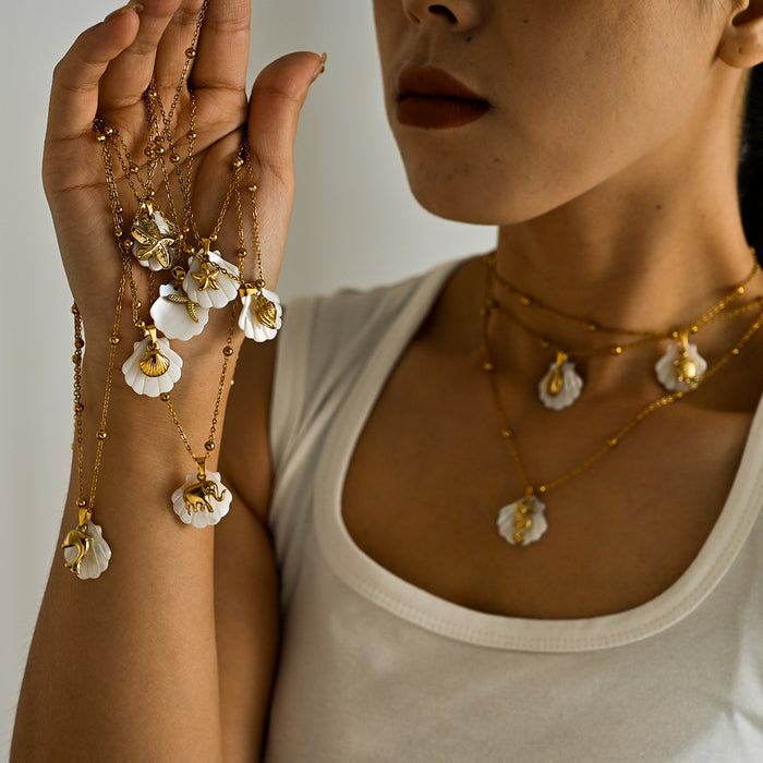 Wholesale Beach style stainless steel shell starfish necklace, ocean vacation series necklace