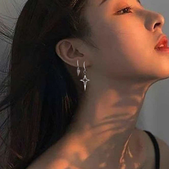 Wholesale Cross Star Asymmetric Earrings Cool Earrings Women's Niche Earrings Light Luxury Ear Buckle Cold Style Earrings