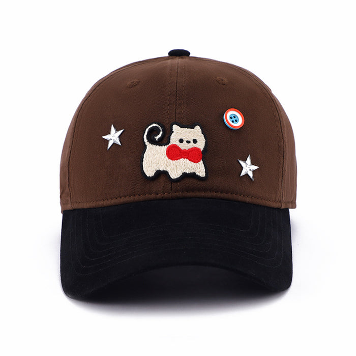 Wholesale Cute cat color blocked baseball cap, wide brimmed duckbill cap