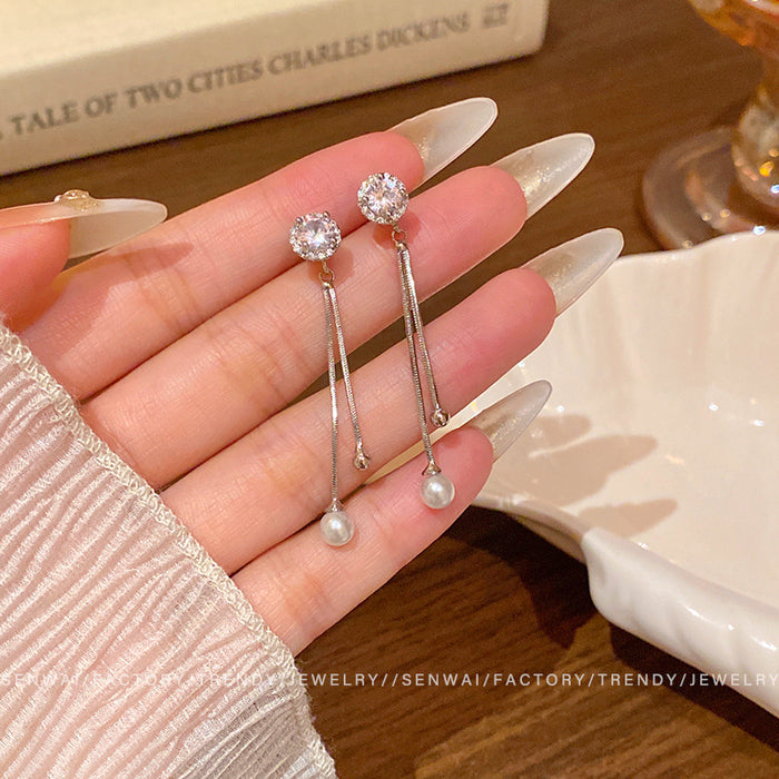 Wholesale Light luxury zircon tassel exquisite personalized pearl earrings