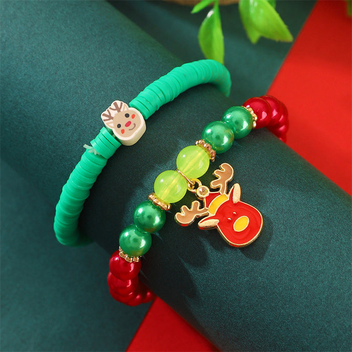 Wholesale Polymer Clay Christmas Bracelet Set Snowflake Santa Design Fashion Accessory Gift