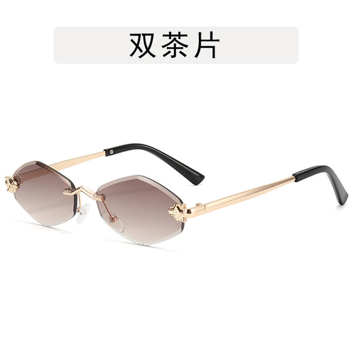 Wholesale Diamond shaped frameless cut sunglasses, leopard sunglasses, men's retro personalized sunscreen glasses