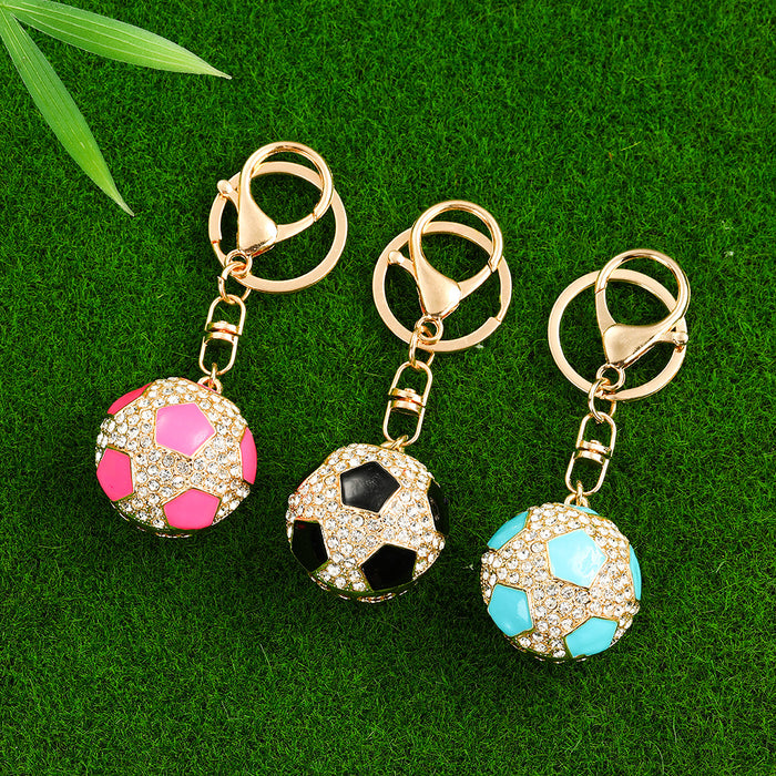 Wholesale Fashion Soccer Ball Rhinestone Keychain Pink Zinc Alloy Car Key Accessory Gift MOQ≥2