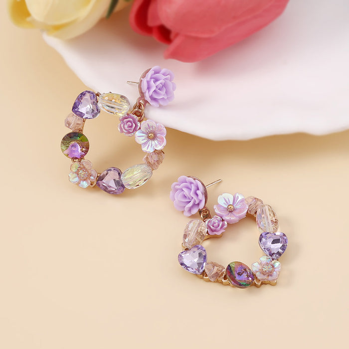 Wholesale Love Shaped Crystal Flower Earrings JDC-ES-YueLi003