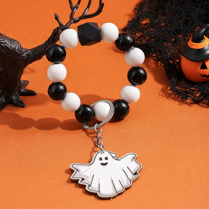 Wholesale Halloween Wooden Ghost Pumpkin Spider Bracelet Keychain JDC-KC-RongRui028