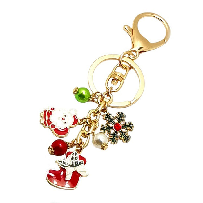 Wholesale Alloy Dripping Oil Christmas Keychain  Snowflake Tree Christmas Stocking Pendant