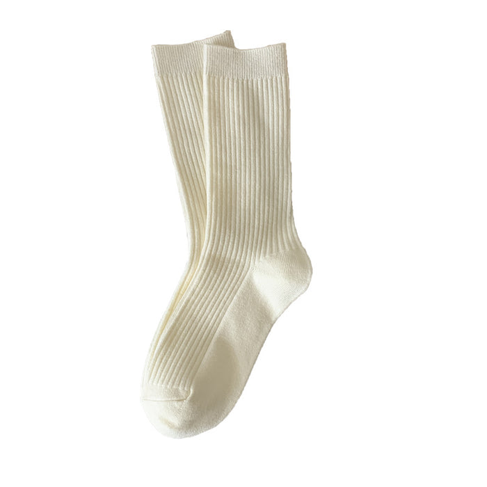 Wholesale Woolen socks in autumn and winter, solid color, vertical stripes, woolen midsole socks, thick and warm, stacked long socks