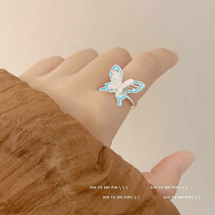 Wholesale Pink butterfly ring, light luxury temperament, niche design, high-end feel, ring ring design