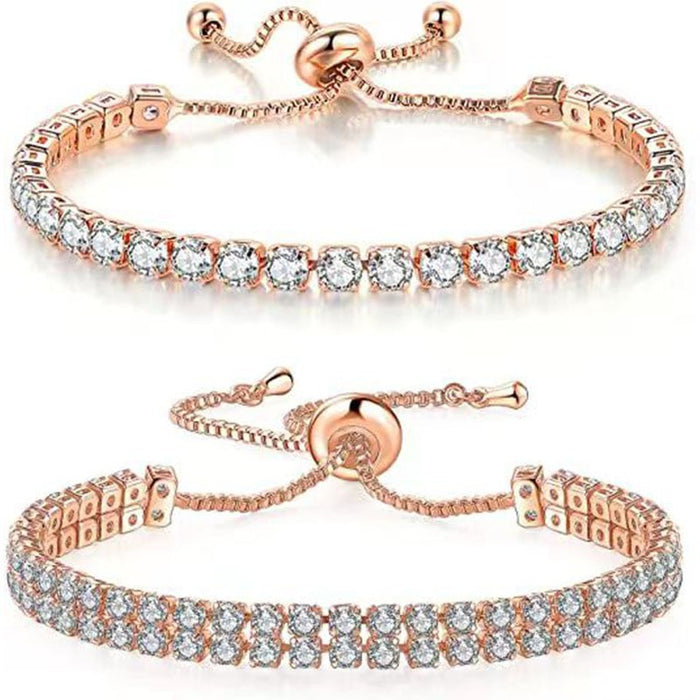 Wholesale Bracelet suit White Zircon Tennis Pull Bracelet Double Rows Diamond