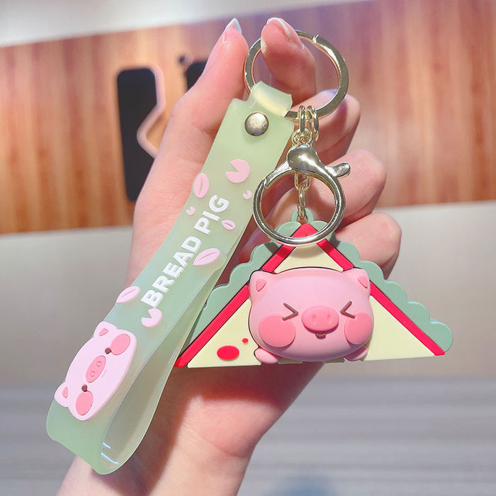 Wholesale Cute PVC Cartoon Bread Pig Keychains