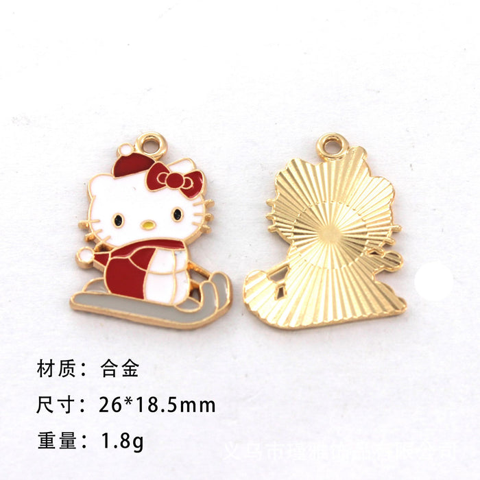 Wholesale 10pcs Cute Christmas Cat Cartoon Collection Alloy Dripping Oil  Earrings Pendant Keychain Pendant Jewelry Accessories