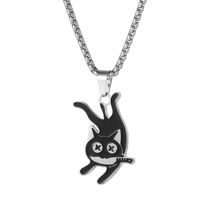 Wholesale  Stainless Steel Black Oil Dripping Knife Cat Necklace
