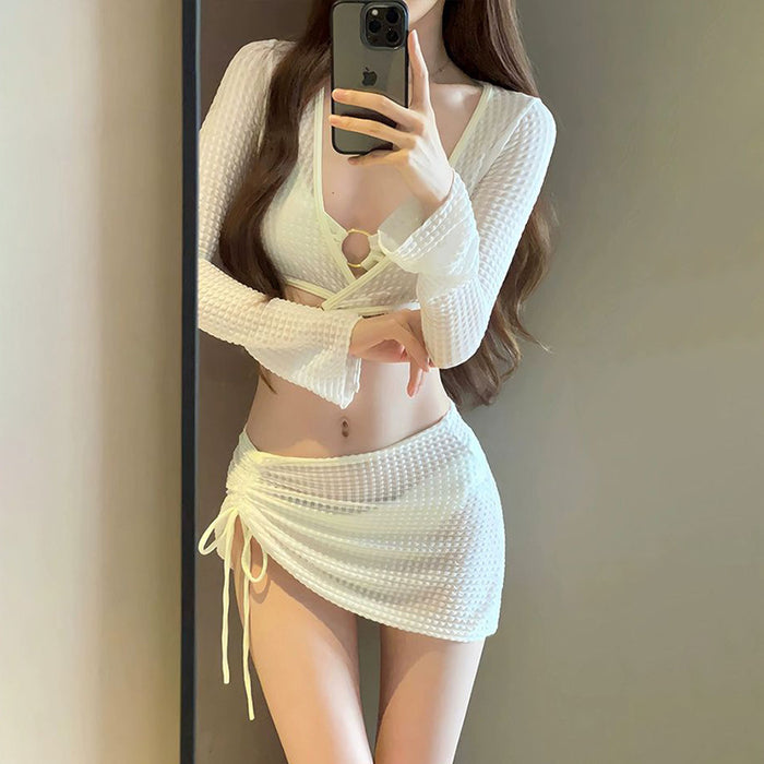 Wholesale Swimsuit, bikini, women's four piece set, split fashion, skirt style, hollow out, conservative