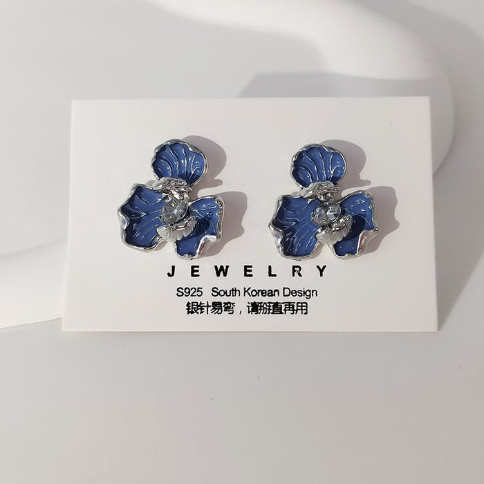 Wholesale Silver Needle Exquisite Light Luxury Diamond inlaid Flower Earrings with Silver Charm, niche high-end earrings