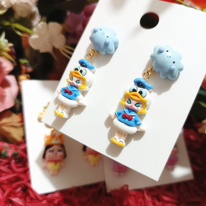 Wholesale Cartoon new cute resin silver needle earrings for women