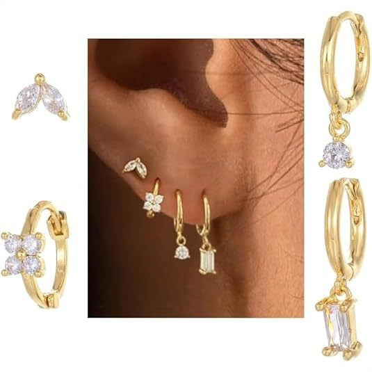 Wholesale Fashionable geometric earrings with micro inlaid zircon square earrings set, light luxury women's personalized four piece earring set