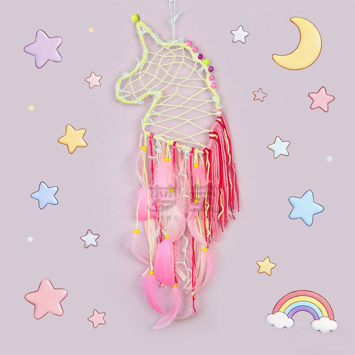 Wholesale Handmade Rainbow Macaron Dream Catcher Wind Chime Feather Hanging Home Decor MOQ≥2