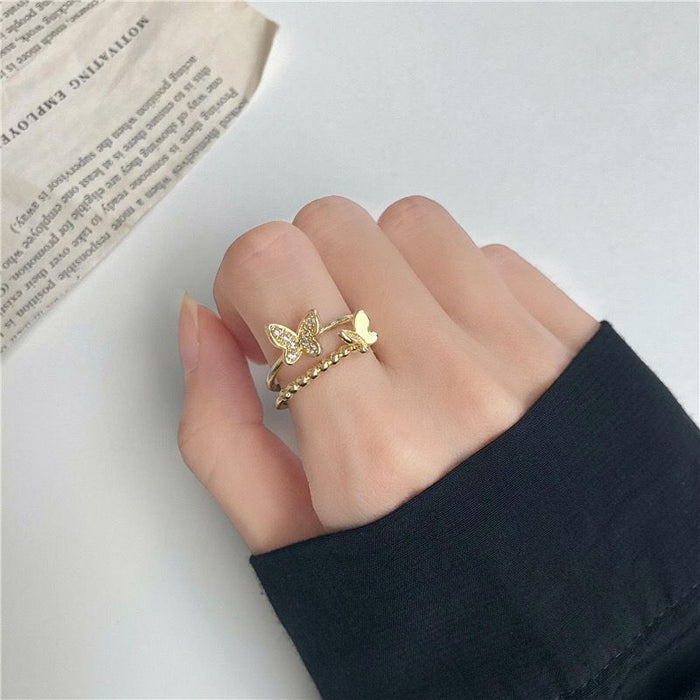 Wholesale Plain Circle Butterfly Ring Set Combination Simple Opening Adjustable Finger Ring Fashion Personalized Ring