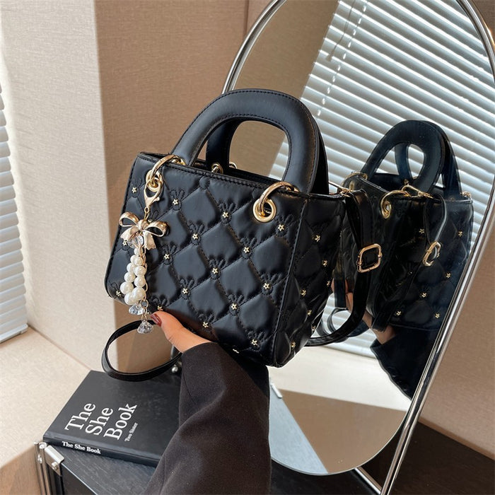 Wholesale Spring and Summer Daffy Bag Women's High-end Rhombic Embroidery Pearl Portable Bucket Bag Shoulder Crossbody Bag