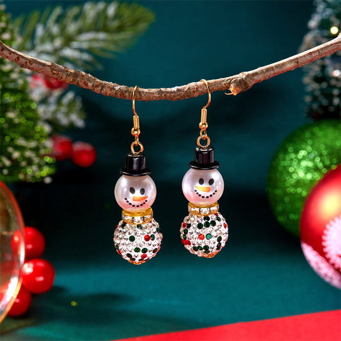 Wholesale Pearl Snowman Earrings Simple High-end Christmas Hat Snowflake Diamond Earrings