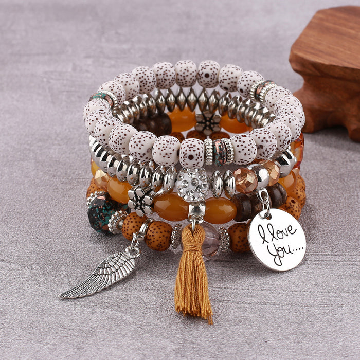 Wholesale Bohemian Multi-layer Bracelet Creative Tassel Bodhi Beaded Wings Love Fashion Bracelet Jewelry JDC-BT-NHong007