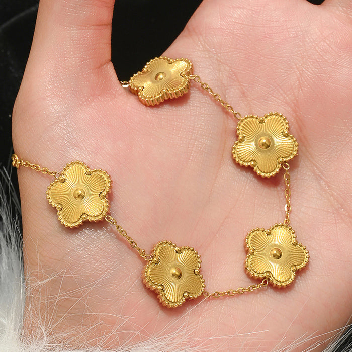 Wholesale Titanium Steel Five Leaf Flower Bracelet Chic Women S Jewelry Accessory Gift