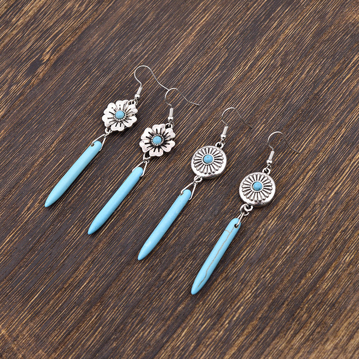 Wholesale Alloy ethnic style turquoise tassel exquisite earrings