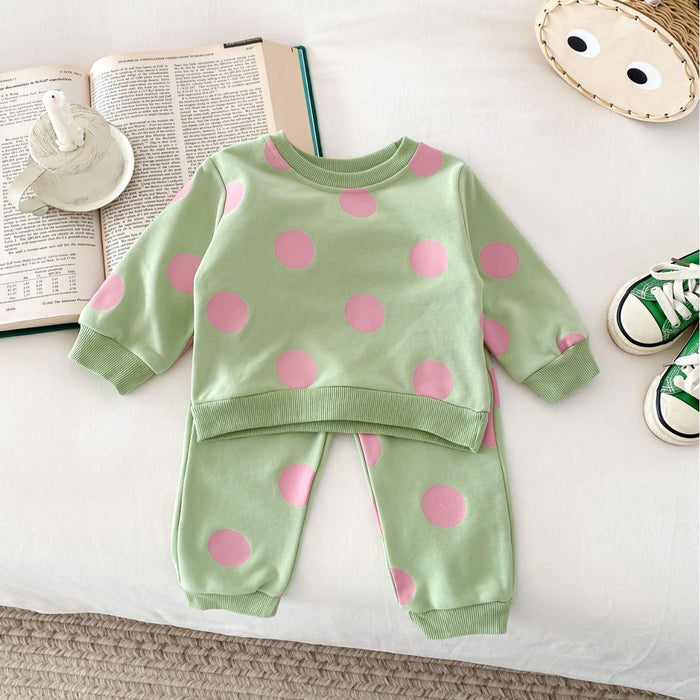 Wholesale Cute Polka Dot Sweatshirt and Sweatpants Children's Suit JDC-CTS-WeiNiS015