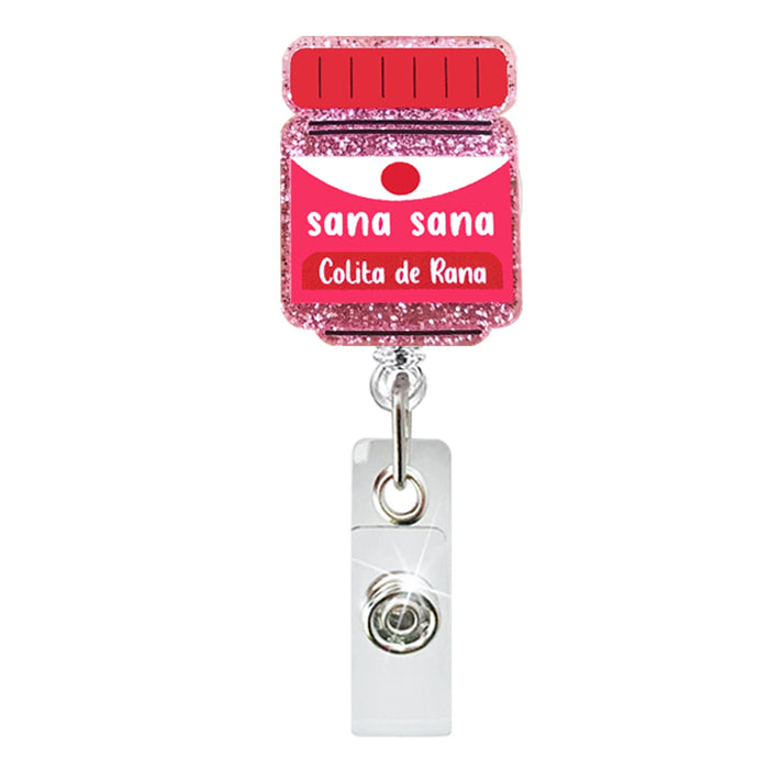 Wholesale Glitter Heart Rainbow Medicine Bottle Badge Scroll Retractable Keychain JDC-KC-QiDing015