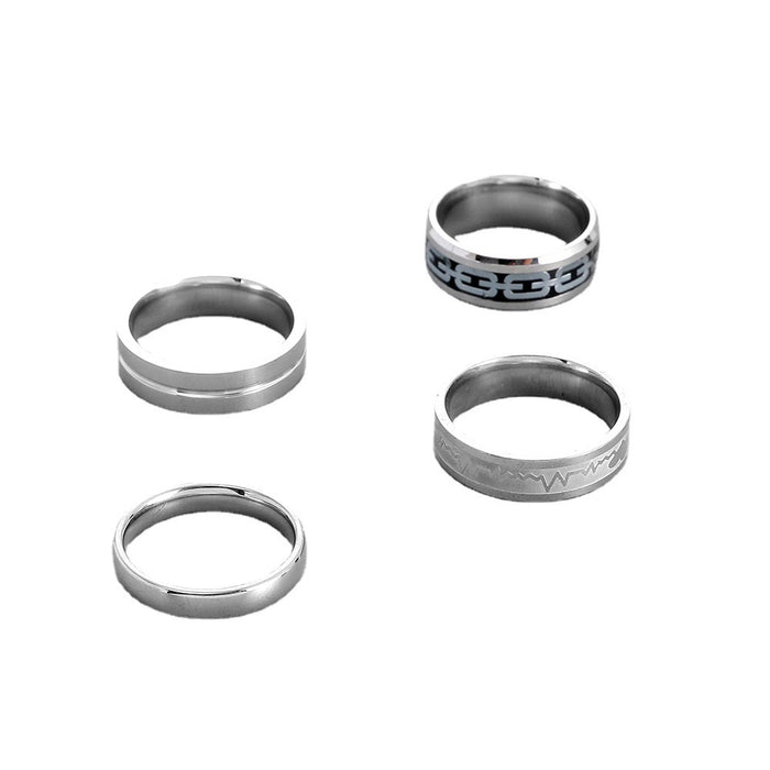 Wholesale Punk Ring Personalized Stainless Steel ECG Chain Stripe Set Ring