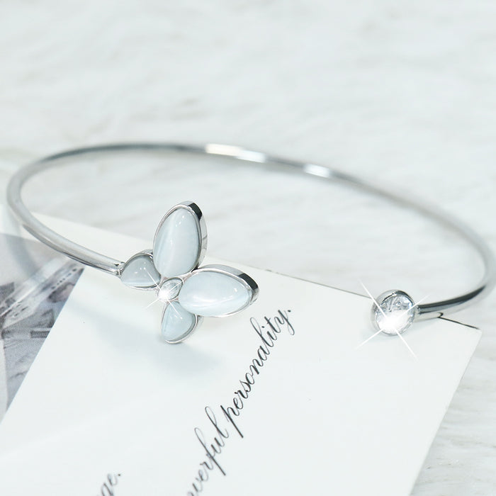 Wholesale New high-end jewelry bracelet with open titanium steel bracelet, gold-plated shell rhinestone butterfly bracelet