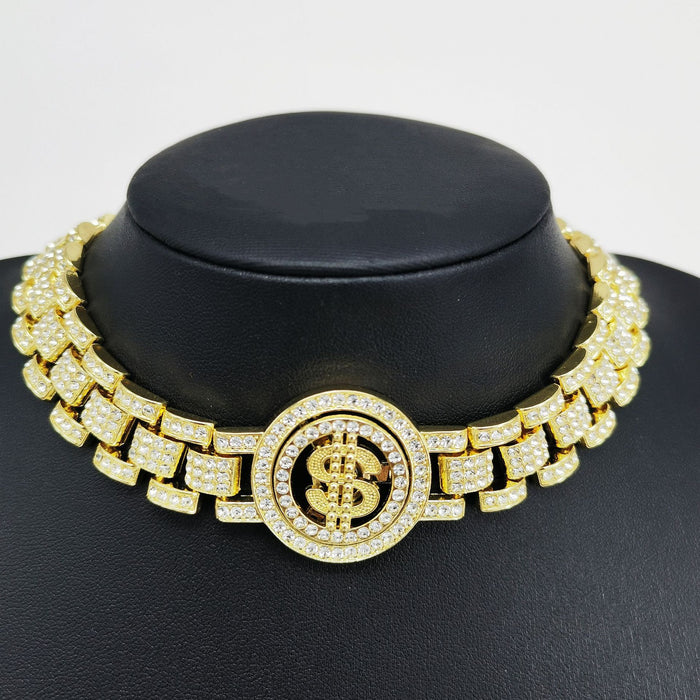 Wholesale Alloy Cuban Chain 16mm Rotating US Dollar Watch Chain Necklace JDC-NE-XinMingcan001