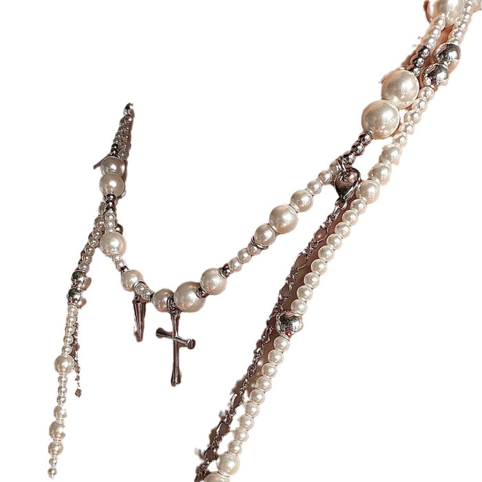 Wholesale Niche design pearl titanium steel long necklace collarbone chain