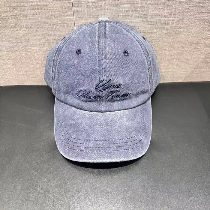 Letter Embroidery Washed Baseball Cap Spring Summer Large Head Circumference Trendy Denim Duckbill Cap Wide Brim Face-Slimming Hat