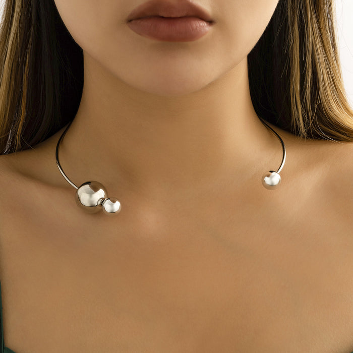 Wholesale Asymmetrical Imitation Pearl Metal Hoop Necklace JDC-NE-DaoNi001
