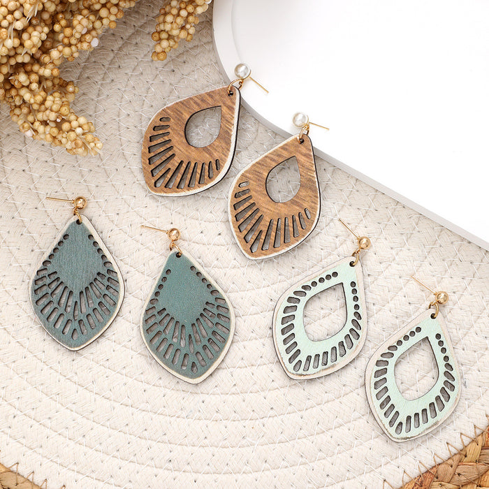 Wholesale Leaves Wooden Earrings Ring Earrings