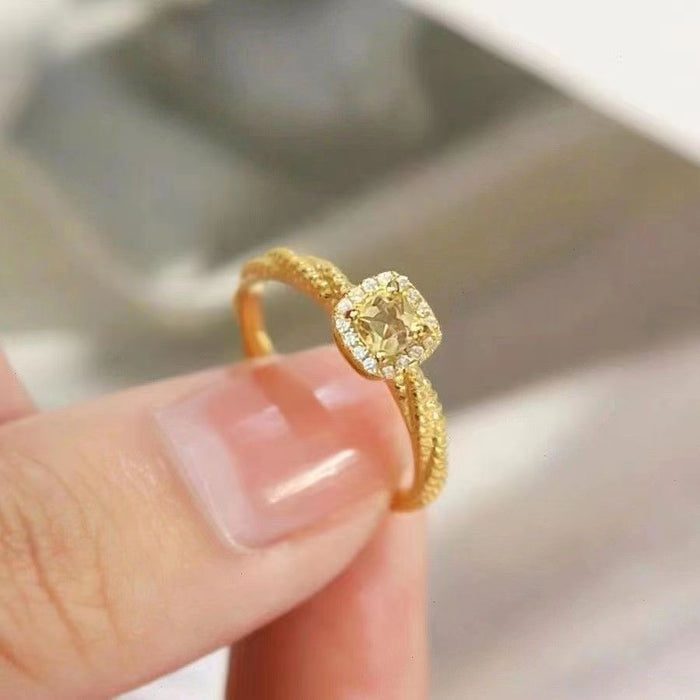 Wholesale Small sugar yellow crystal diamond ring, female niche design, ring accessory