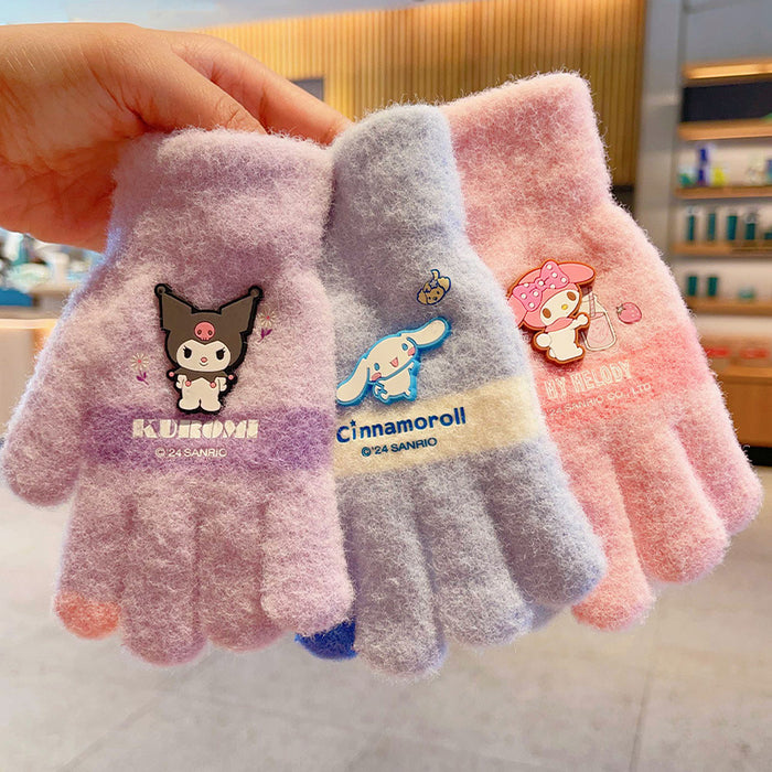 Wholesale Warm Gloves Cute Cartoon  fleece-lined Warm Five Finger Set