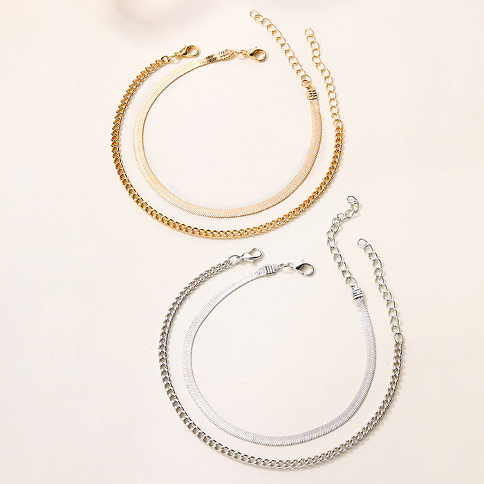 Wholesale New alloy double layered ankle chain fashionable and simple thick chain jewelry bracelet